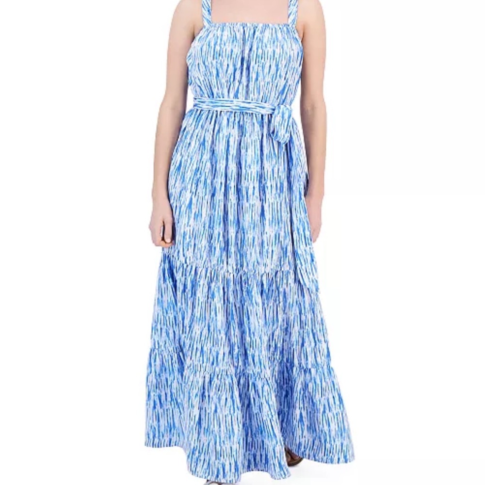 Blue and white maxi dress